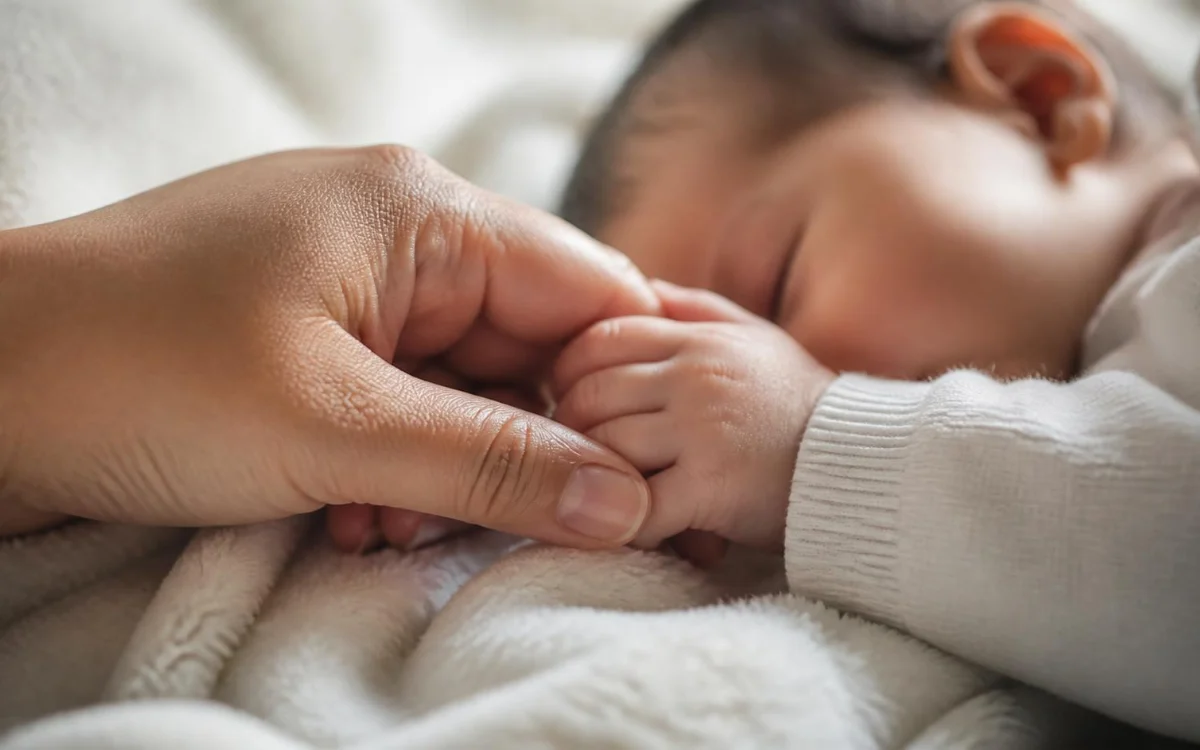 Dłoń mamy trzymająca rączkę niemowlęcia Dłoń mamy trzymająca rączkę niemowlęcia